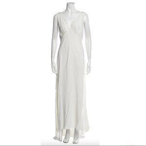RIXO White V Neck Dress